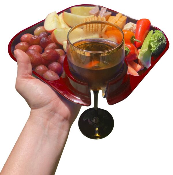 Reusable Party Plates w/ Beverage Holder - Set of 4 - Red