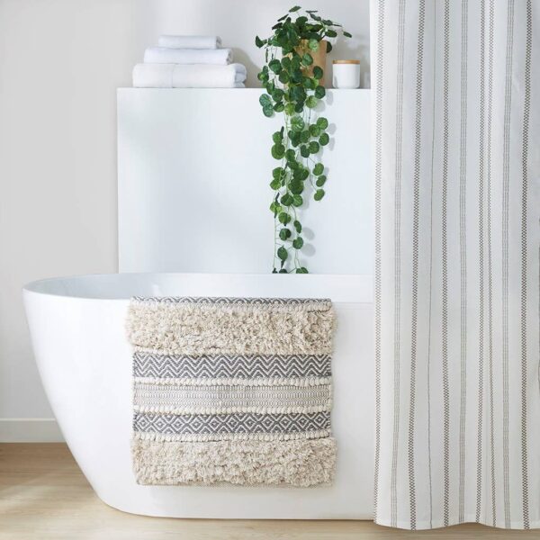 Boho Stripe Handwoven Bath Rug, Ivory/Grey - Image 3