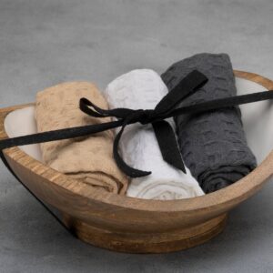 Gift Set - Mini Wooden Serving Bowl with 3 Dish Towels
