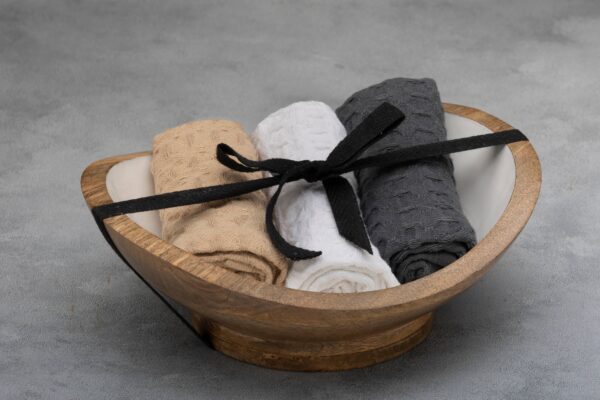 Gift Set - Mini Wooden Serving Bowl with 3 Dish Towels