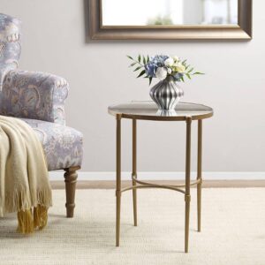 Antique Bronze Mirrored Top Oval Accent Table