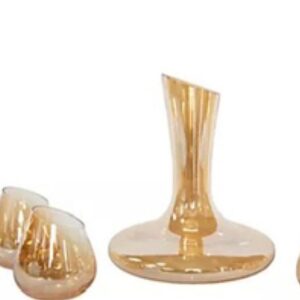 Jeanne Fitz Slant Collection Wine Decanter and Set of Four Stemless Wine Glasses  Gold