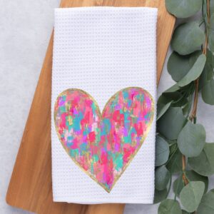 Colorful Paint Stroke Heart Valentine Kitchen Dish Towel