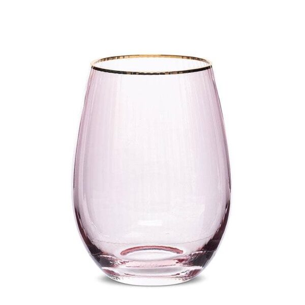 Optic Stemless Wine Glass w/Gold Rim-Pnk-4.5"H(18oz)