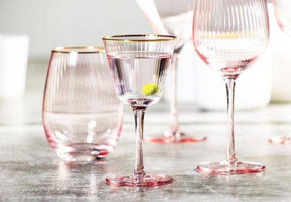 Optic Cocktail Glass w/Gold Rim-Pnk-6"H(6oz) - Image 4