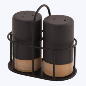 Ceramic Salt & Pepper Shaker with Metal Holder (SKU#: 13908)