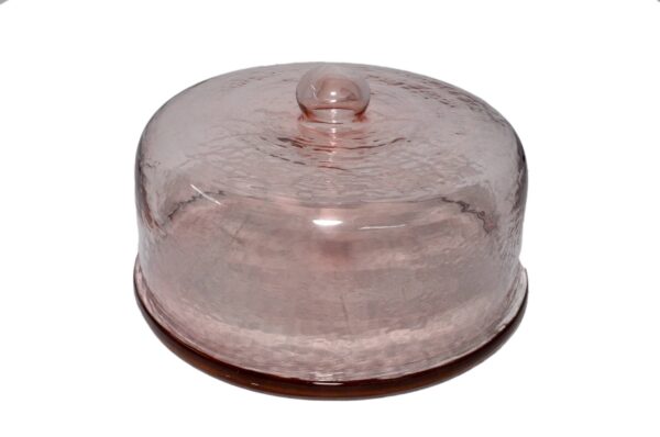 Cake Recycled Glass Dome w/Plate Dia 11.3" Light Pink