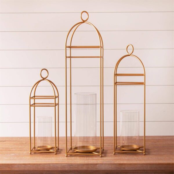 Gold Cage Lantern Candle Holders (Set of 3) - Image 3
