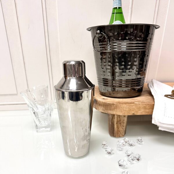 Hammered&Polished Stainless Steel Cocktail Shaker w/Strainer - Image 4